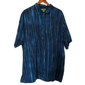 Giorgio Inserti Shirt Mens 2XL Blue Stripe Short Sleeve Polyester Button-Up